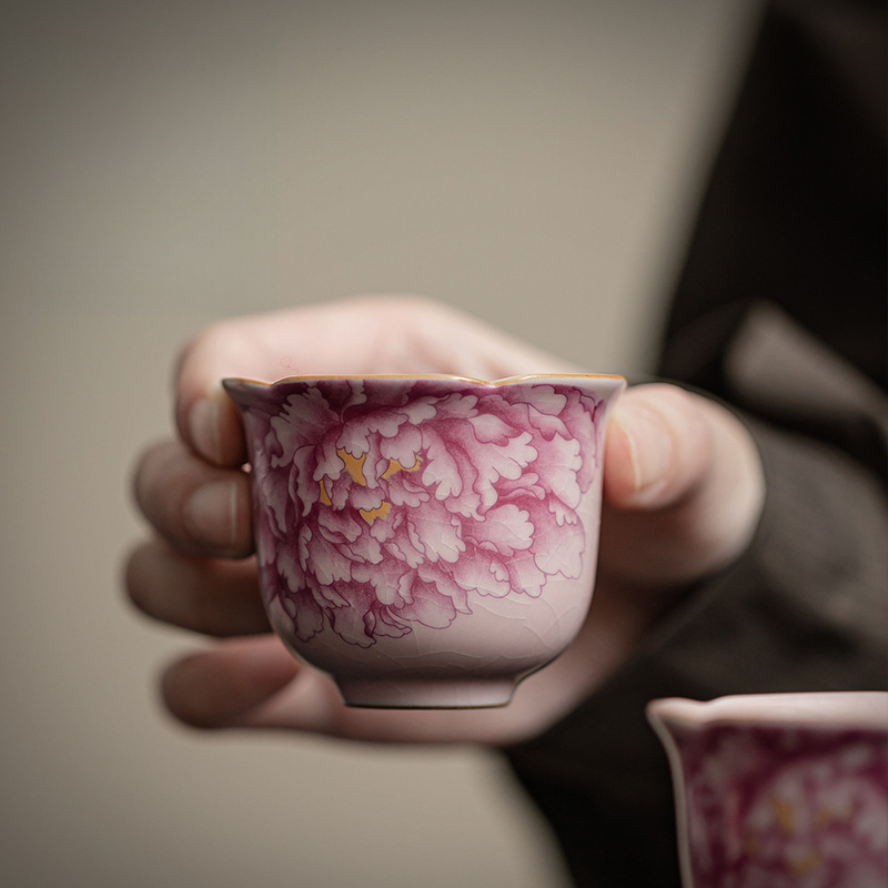 粉汝牡丹花口杯