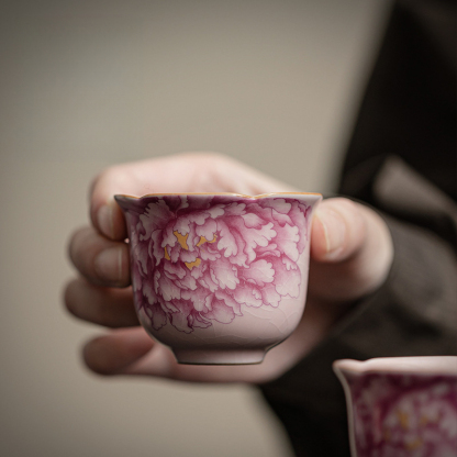 粉汝牡丹花口杯