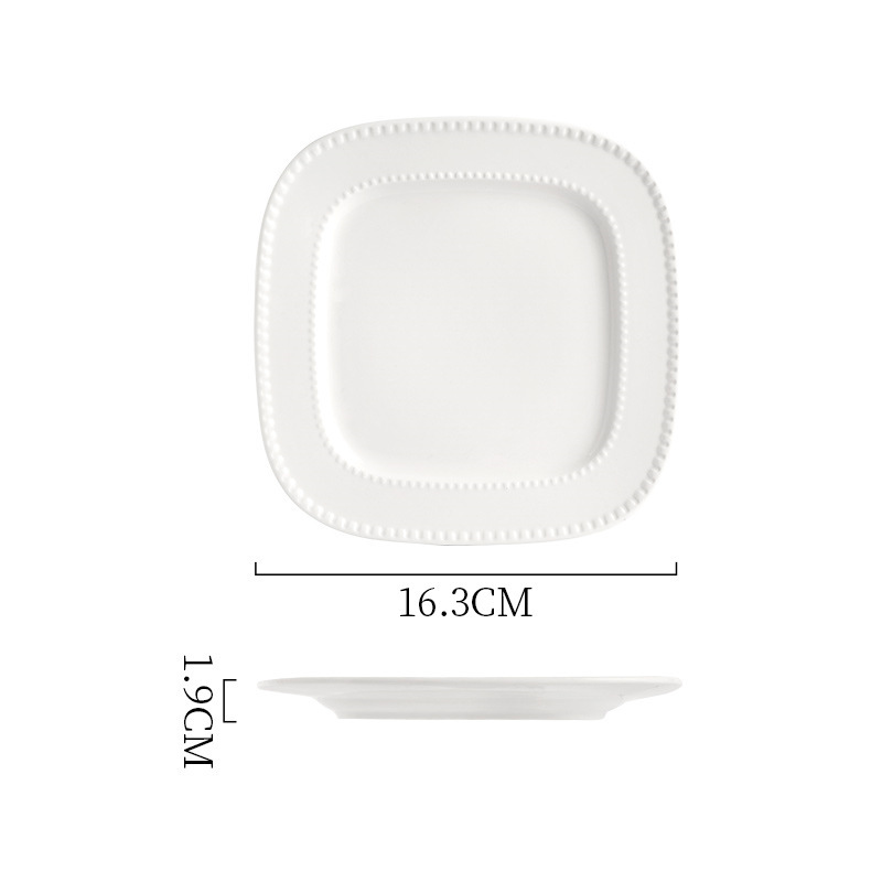 北歐風純白陶瓷花邊圓盤方盤