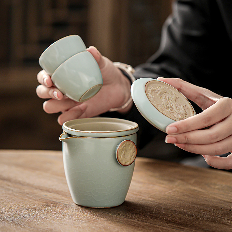 冰裂祥龍快客杯旅行茶具