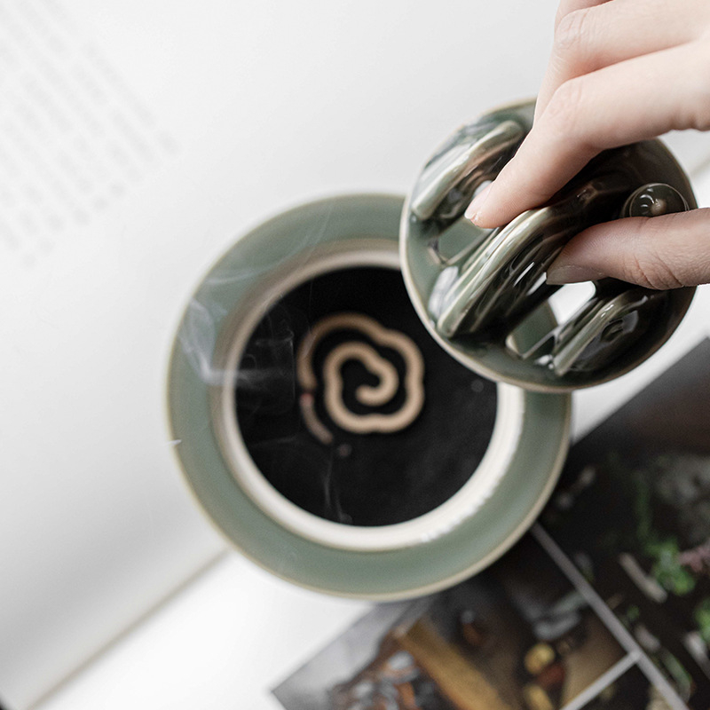 越窯青瓷盤香爐茶道擺件