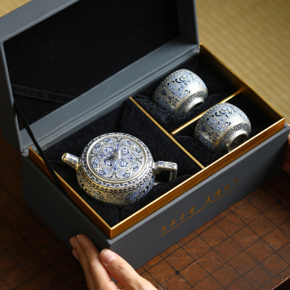 金銀錯高檔純手工鎏銀復古泡茶壺