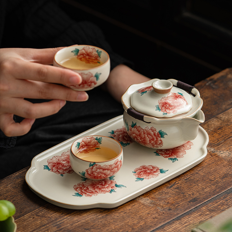 汝窯牡丹花茶具套組