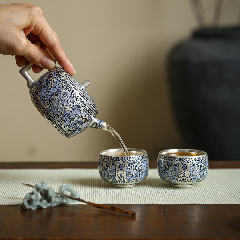 金銀錯高檔純手工鎏銀復古泡茶壺