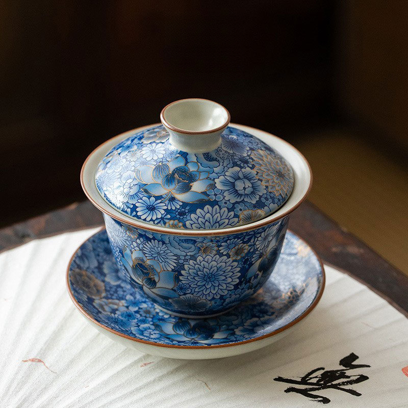 繁花三才蓋碗泡茶碗