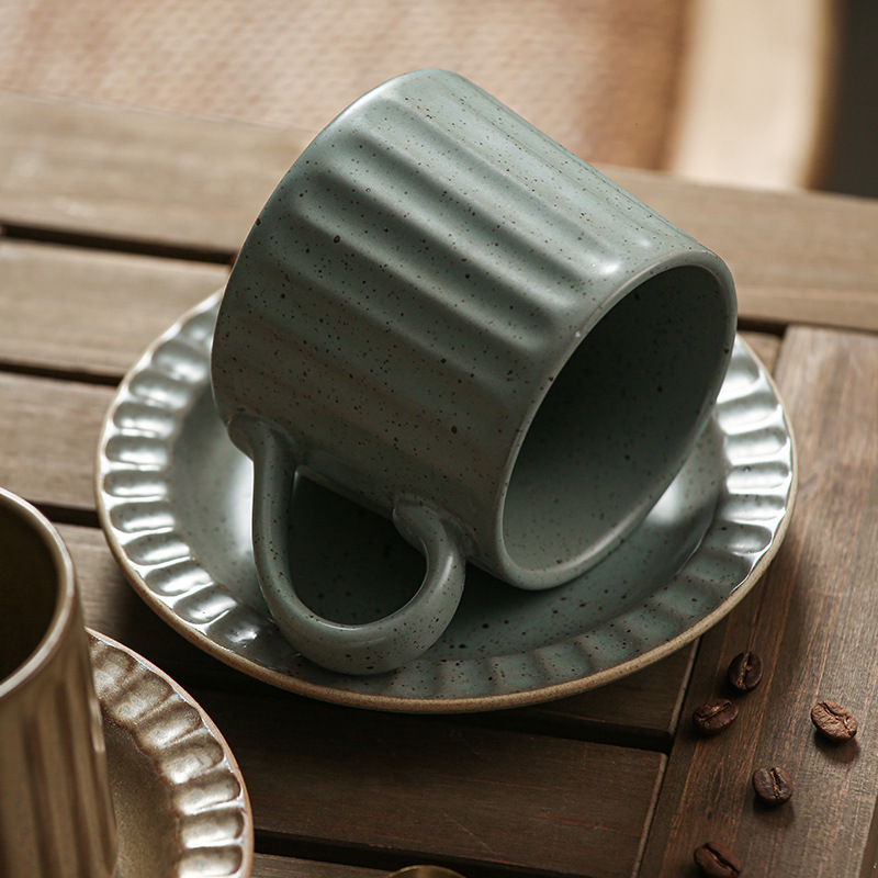 復古豎紋咖啡杯碟