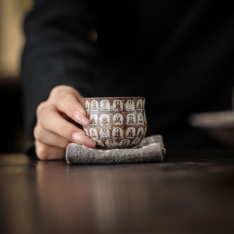 中式禪意茶杯萬佛鎏銀品茗杯