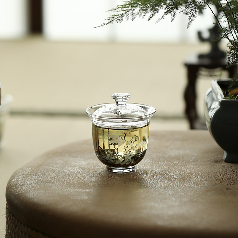 松鶴高硼硅玻璃小蓋碗