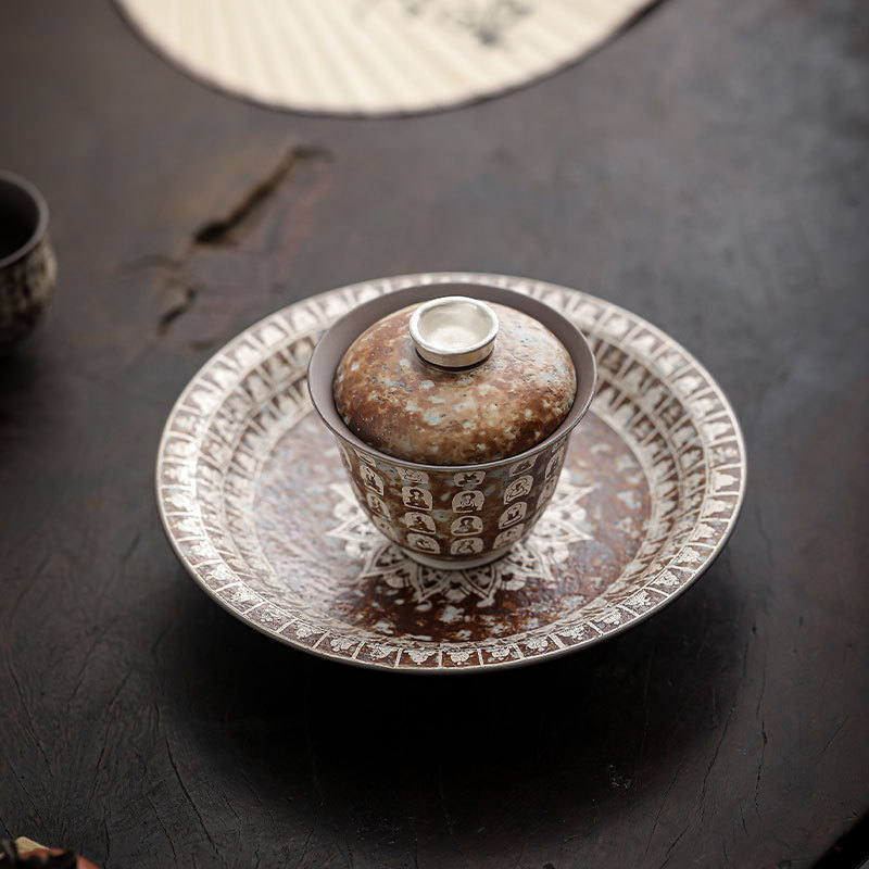 鎏銀萬佛壺承干泡臺家用茶托壺墊