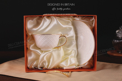 菱格浮雕歐式手工描金咖啡杯碟