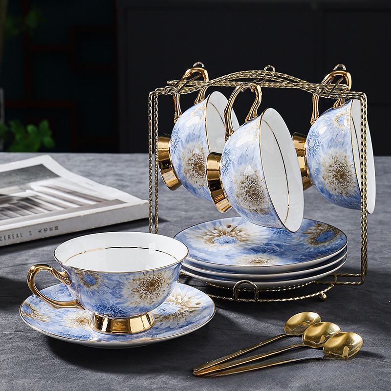 高顏值輕奢小眾骨瓷咖啡杯碟套裝