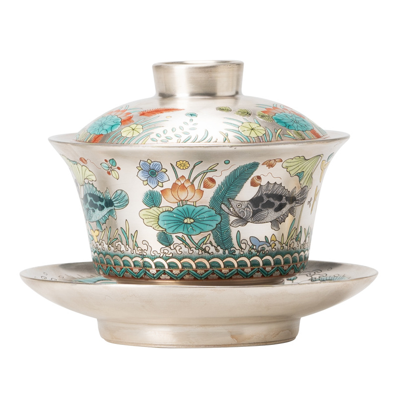 魚藻紋鎏銀三才蓋碗