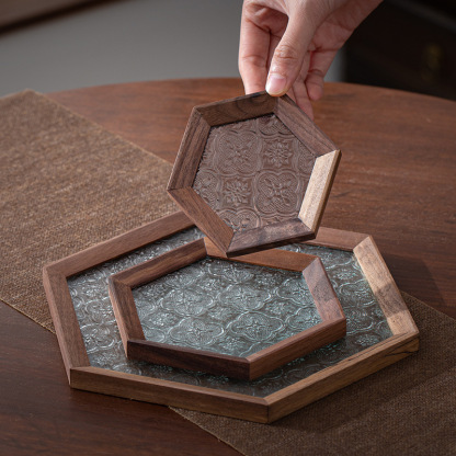 胡桃木窗戶玻璃杯墊