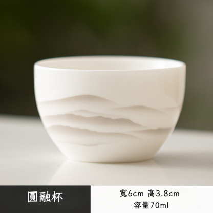 羊脂玉水墨遠山品茗杯