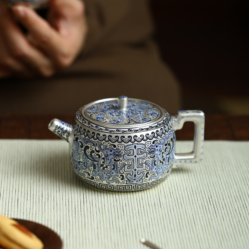 金銀錯高檔純手工鎏銀復古泡茶壺