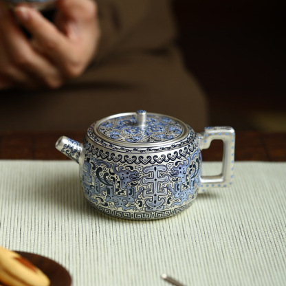 金銀錯高檔純手工鎏銀復古泡茶壺