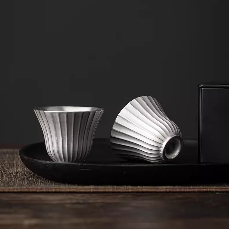 條紋陶瓷鎏銀品茗杯