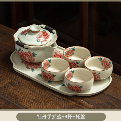 汝窯牡丹花茶具套組