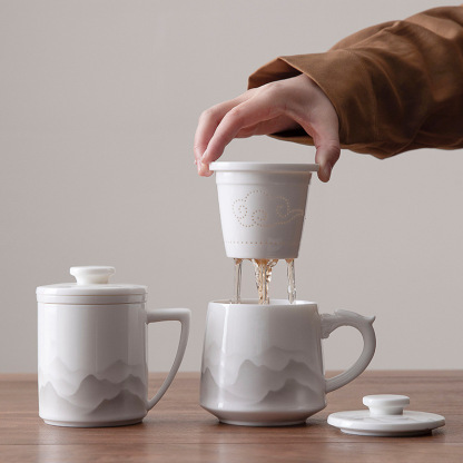 羊脂玉水墨辦公杯