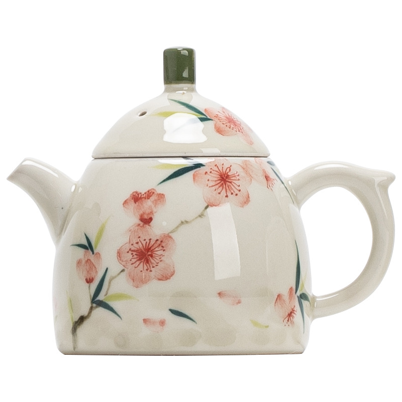 中式手繪桃花小秦泉壺