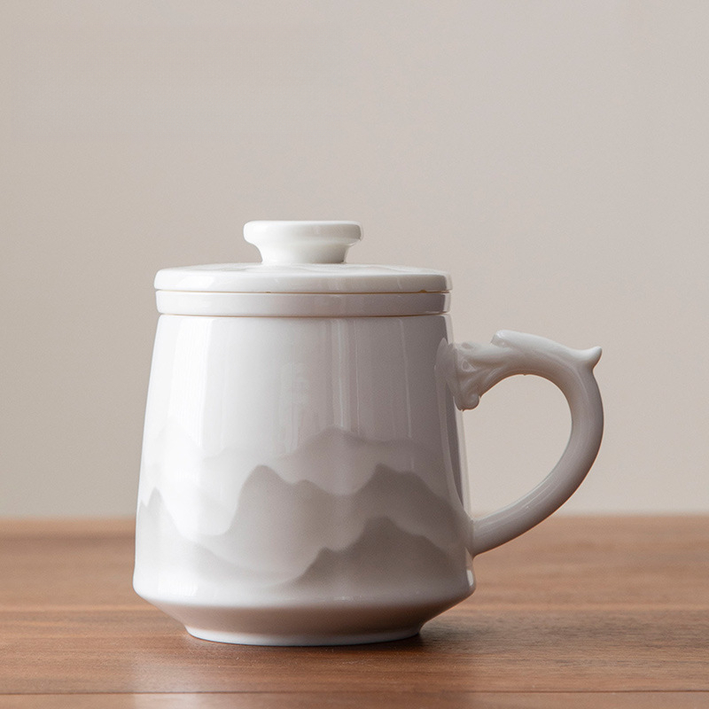 羊脂玉水墨辦公杯