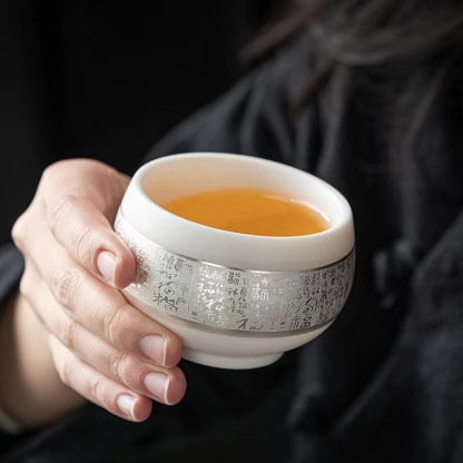 羊脂玉鎏銀百福西施壺主人杯