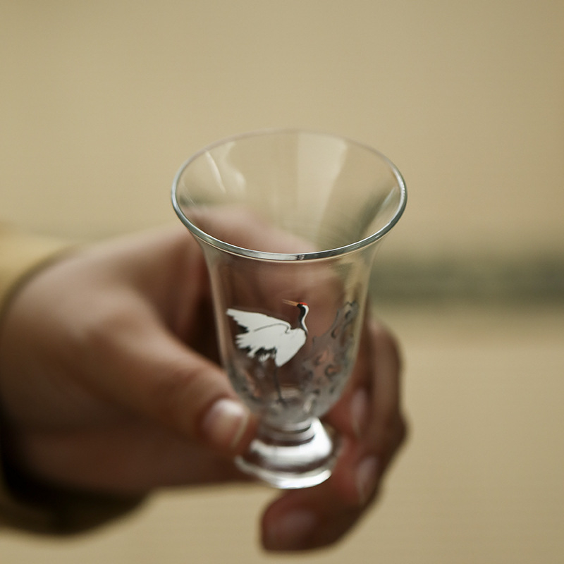 松鶴高硼硅玻璃高腳品茗杯