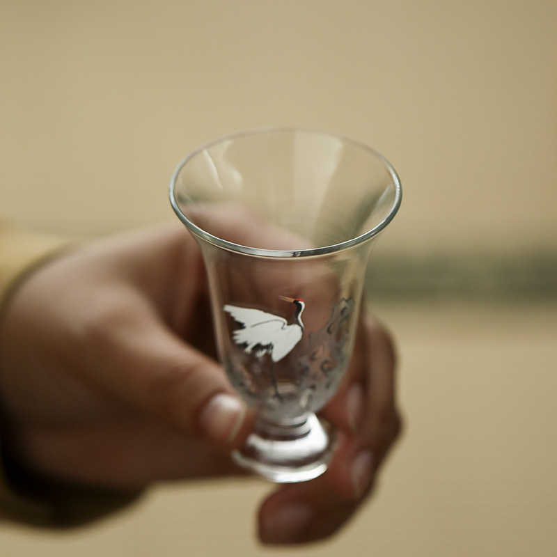 松鶴高硼硅玻璃高腳品茗杯