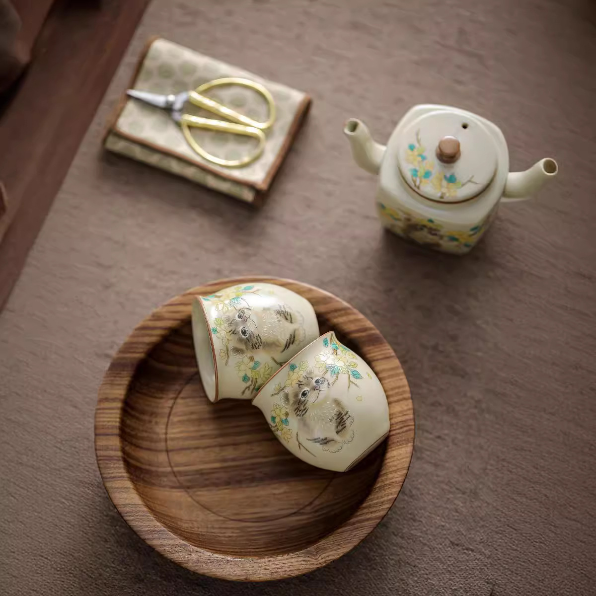 米黃汝窯貓咪主人杯