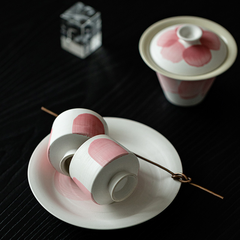 粉引水三才蓋碗一碗兩杯套裝