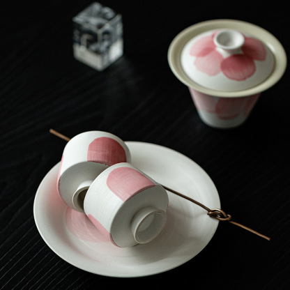 粉引水三才蓋碗一碗兩杯套裝