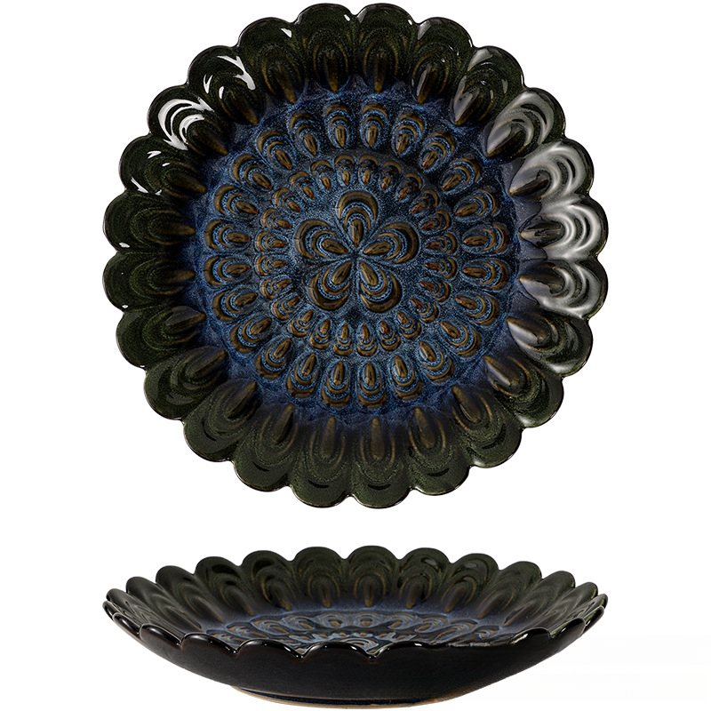 日式窯變陶瓷花瓣盤