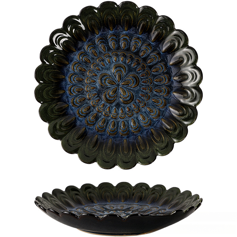 日式窯變陶瓷花瓣盤