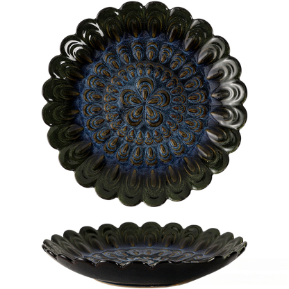 日式窯變陶瓷花瓣盤