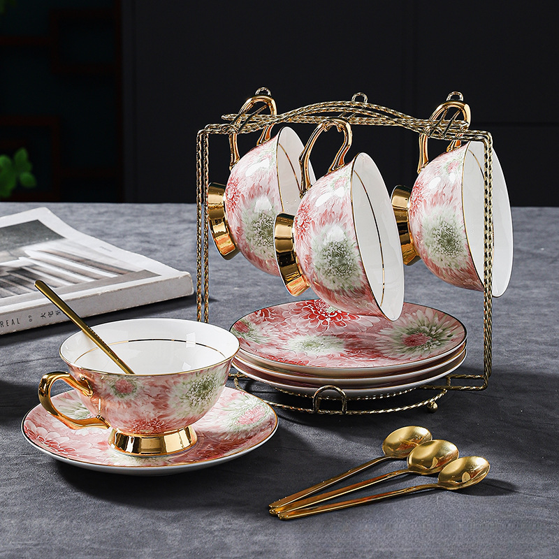 高顏值輕奢小眾骨瓷咖啡杯碟套裝
