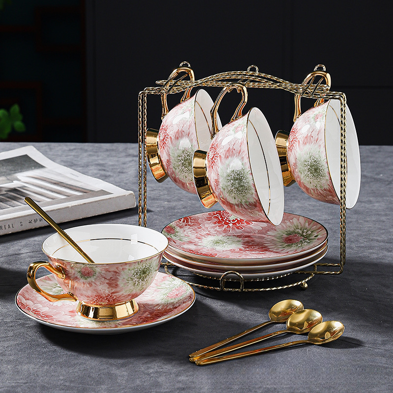 高顏值輕奢小眾骨瓷咖啡杯碟套裝