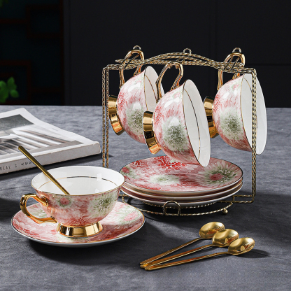 高顏值輕奢小眾骨瓷咖啡杯碟套裝