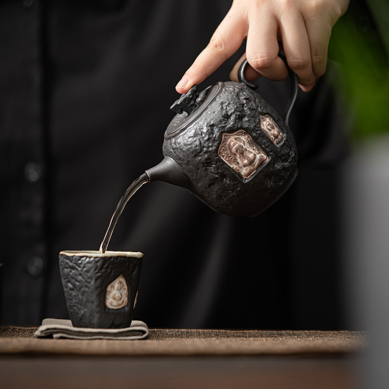 侘寂風陶瓷粉引側把壺