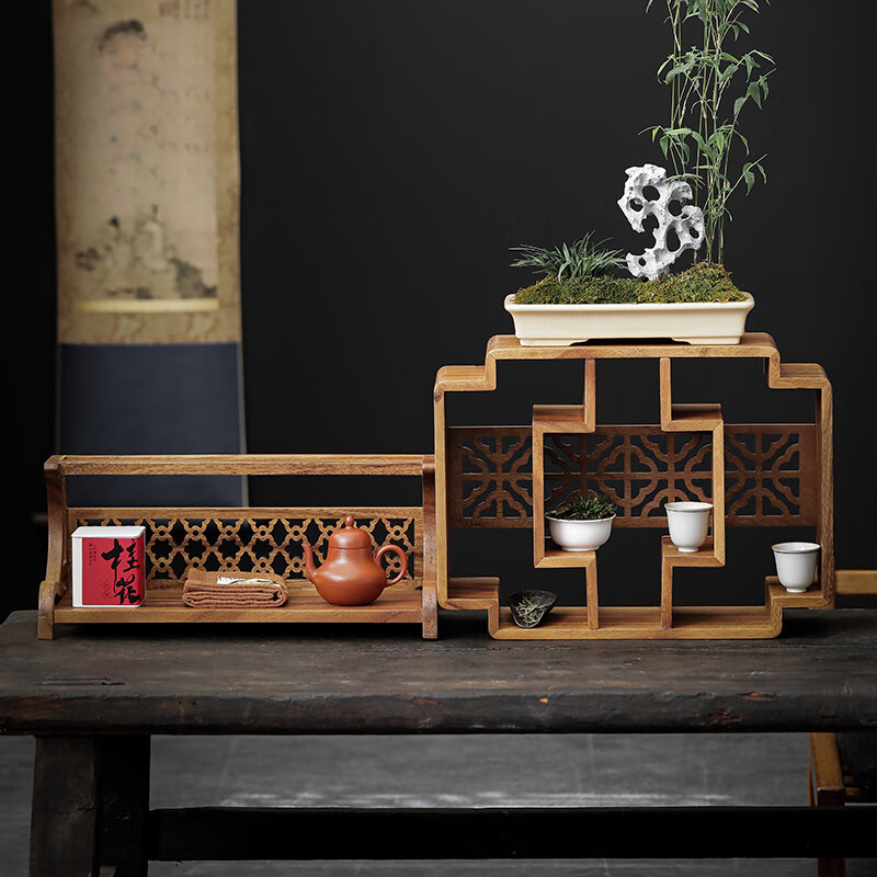 胡桃木茶具收納架