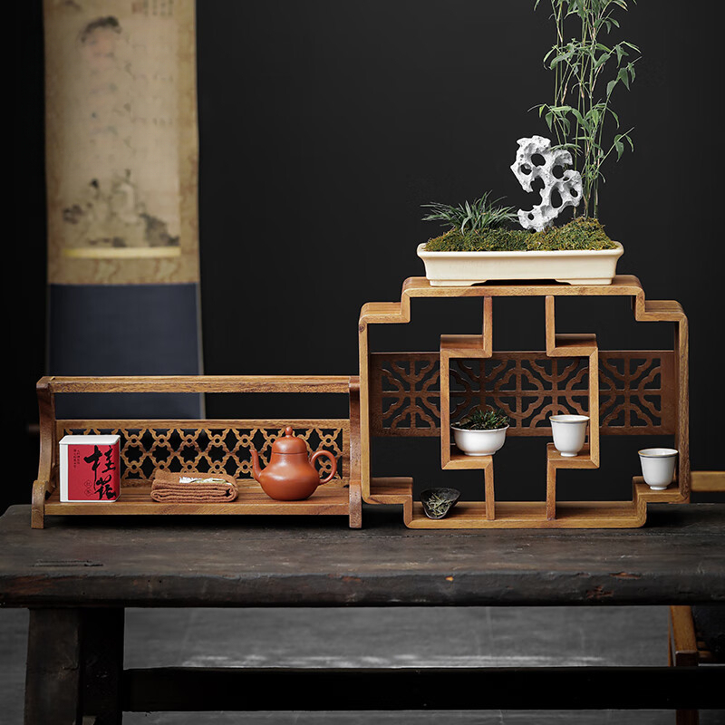 胡桃木茶具收納架