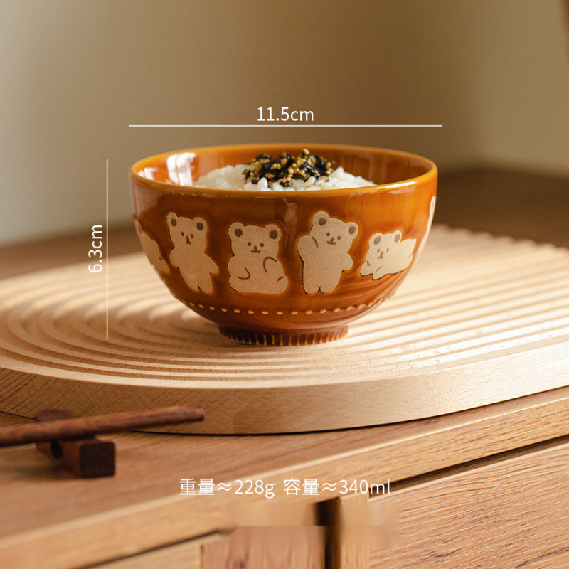 可愛小熊釉下彩陶瓷飯碗套裝