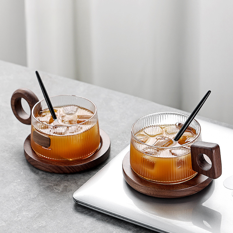 胡桃木柄咖啡杯碟套裝
