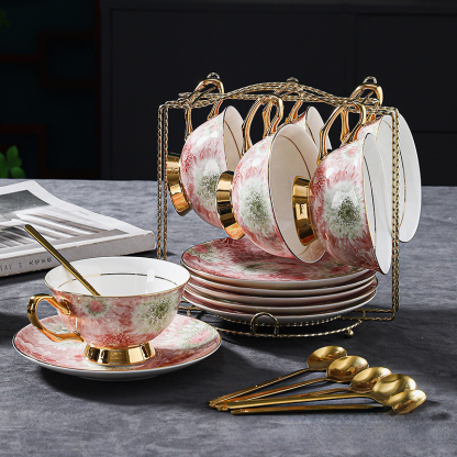 高顏值輕奢小眾骨瓷咖啡杯碟套裝