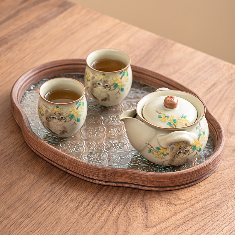 萌貓旅行茶具套裝戶外露營功夫茶手抓壺一壺二杯