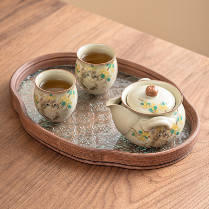 萌貓旅行茶具套裝戶外露營功夫茶手抓壺一壺二杯