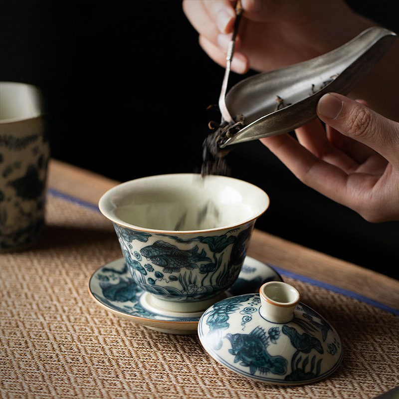 魚藻紋三才蓋碗