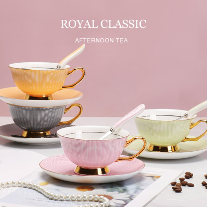 條紋骨瓷咖啡杯碟套裝