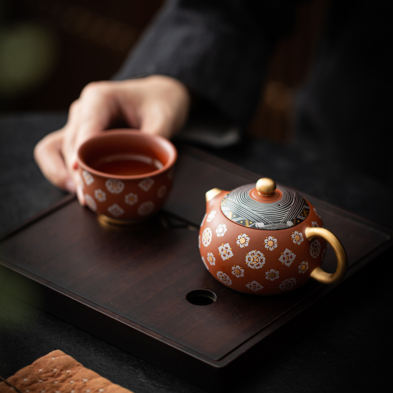 描金紫砂手工西施壺