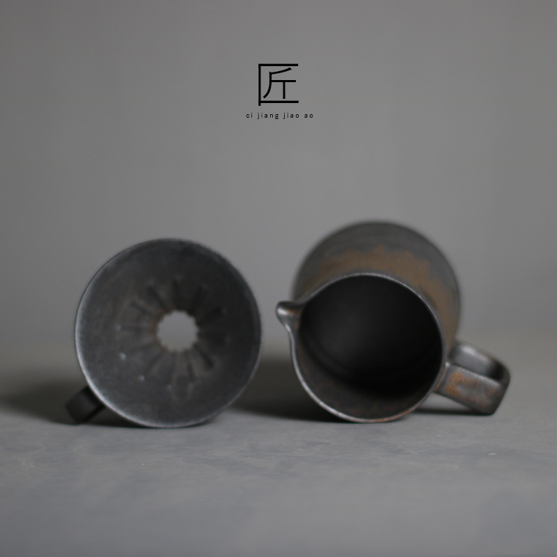 V60陶瓷手沖鎏金咖啡壺套裝