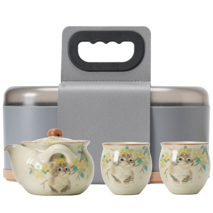 萌貓旅行茶具套裝戶外露營功夫茶手抓壺一壺二杯
